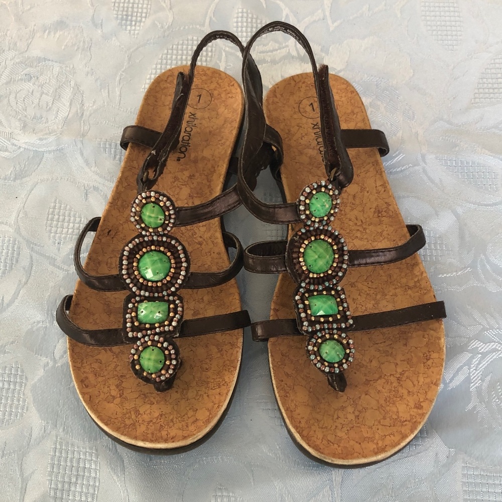 Brown Sandals with Green Stones